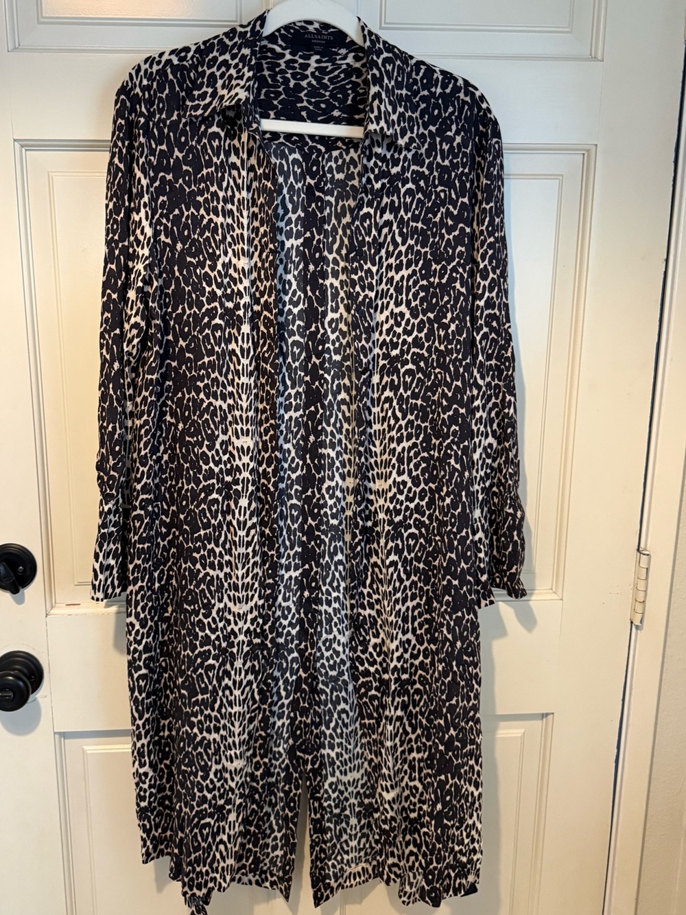 All Saints Leopard Print Open Front Long-Sleeve Dress - Black & White